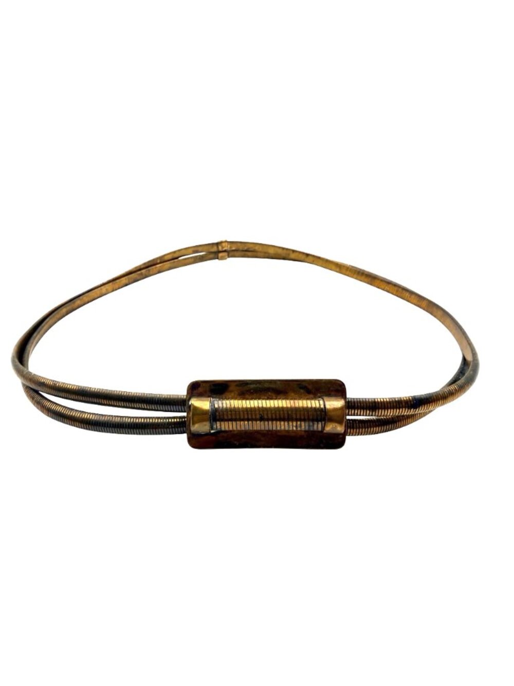 Vintage 1980s Coil Belt Gold Tone Double Strand Stretch Snake Chain 25" To 32" - Picture 2 of 8